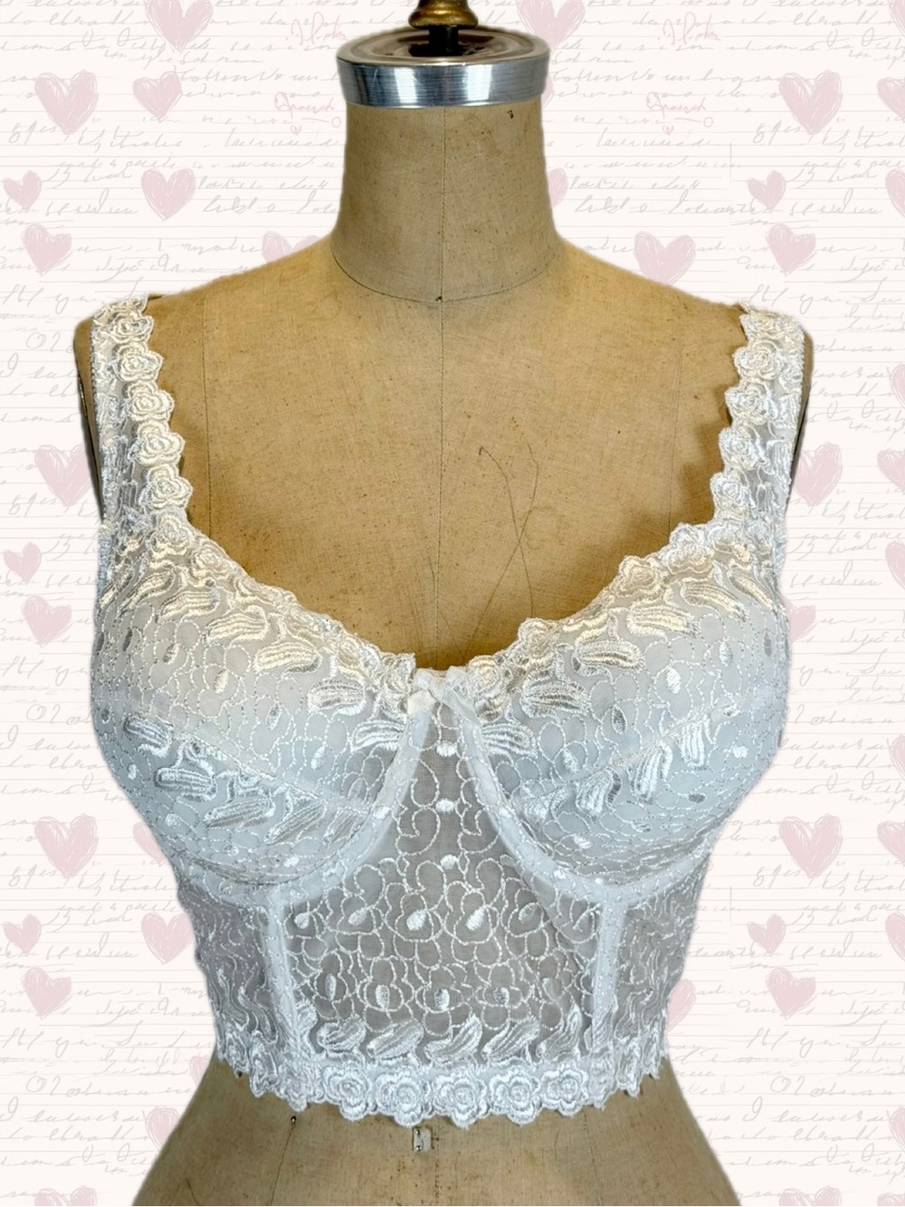 VINTAGE Y2K 90s bustier corset bra 40B lingerie satin lace embroidery longline